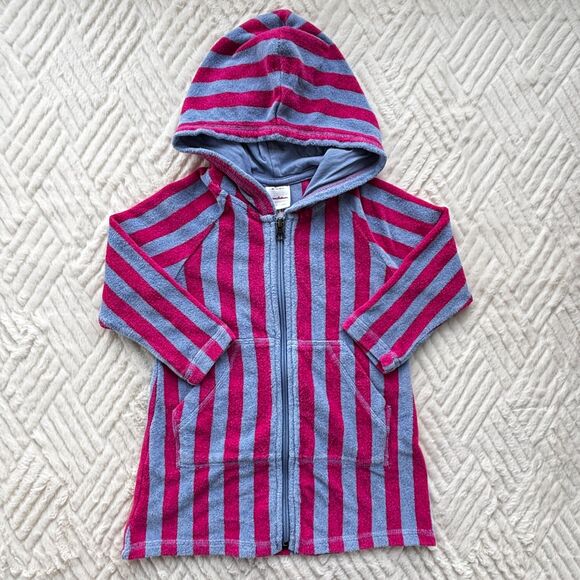 Hanna Andersson Other - Hanna Andersson 3T Hooded Terry Cover Up Pink Lavender Stripe Zip Robe